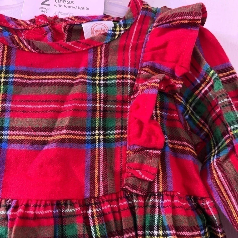 Baby Girls Plaid Dress Outfit with Matching Tights size 0-3 M